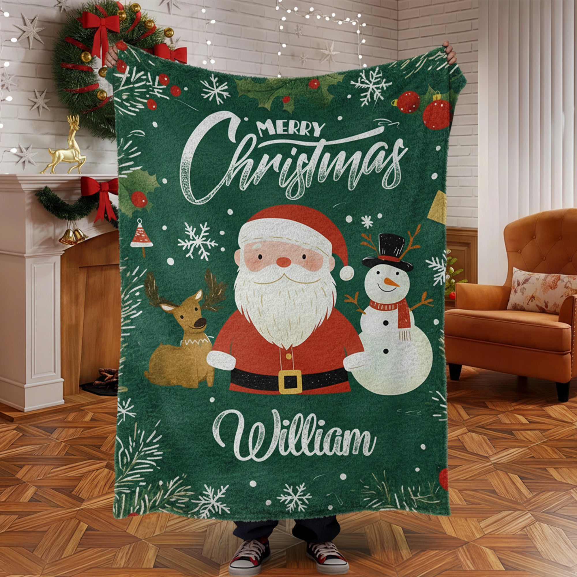 Personalizada Feliz Navidad Suave manta con nombre Decoración del hogar Regalo de Navidad para los niños Amigos