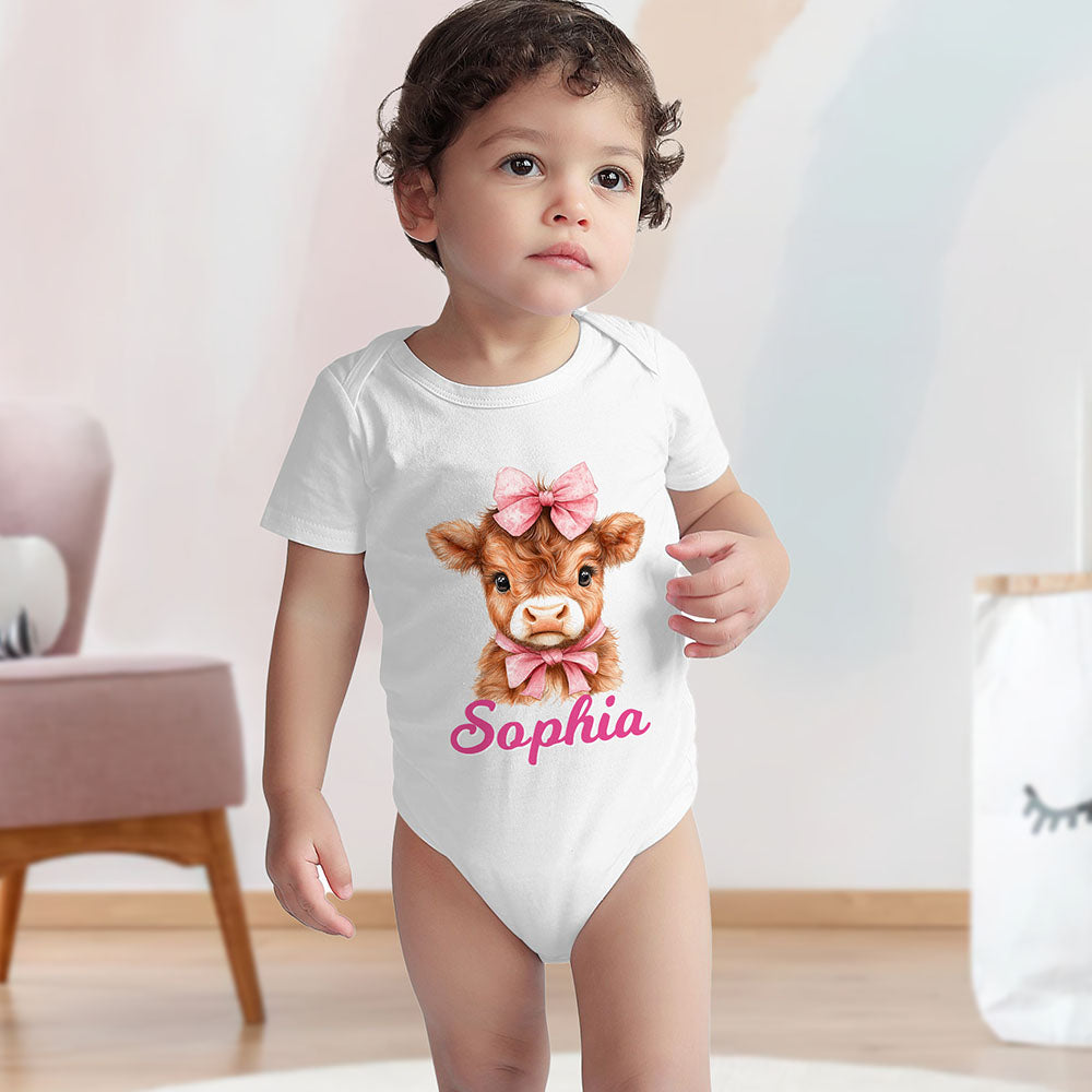 Vaca de las Tierras Altas personalizada 100% Algodón Body para bebé con nombre Luna Llena Regalo de Baby Shower para bebé Niña Niño