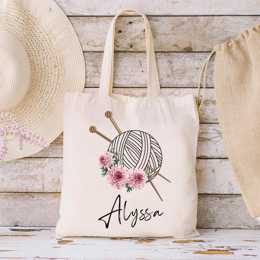 Bolsa de lona reutilizable personalizada con nombre Accesorios de viaje Cumpleaños Vacaciones Regalo para los amantes del punto