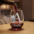 Personalizada Madreperla Efecto Flor de Nacimiento 15 oz copa de vino sin tallo con la inicial y el nombre Inicio Bar Treat Regalo de cumpleaños para los amantes del vino