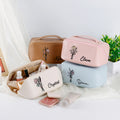 Personalizada de nacimiento de flores de gran ancho abierto portátil de cuero PU bolsa de maquillaje con nombre de viaje Accesorios de regalo de cumpleaños para las mujeres niñas