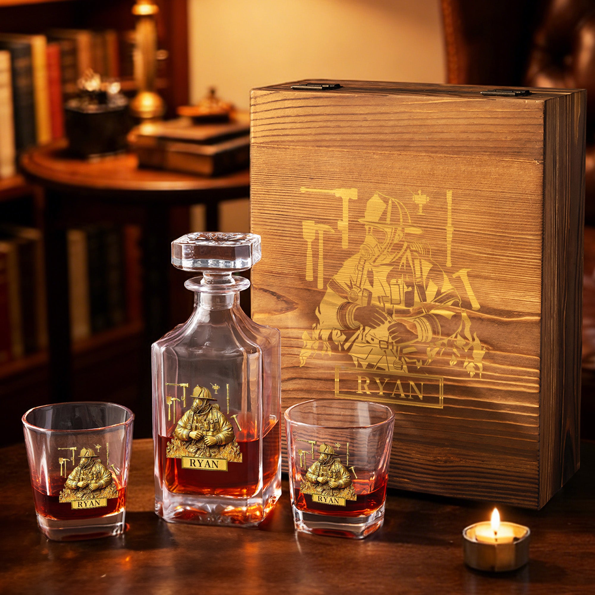 Set de copas decantador de madera con nombre e inicial regalo de cumpleaños día del padre para barman papá hombre