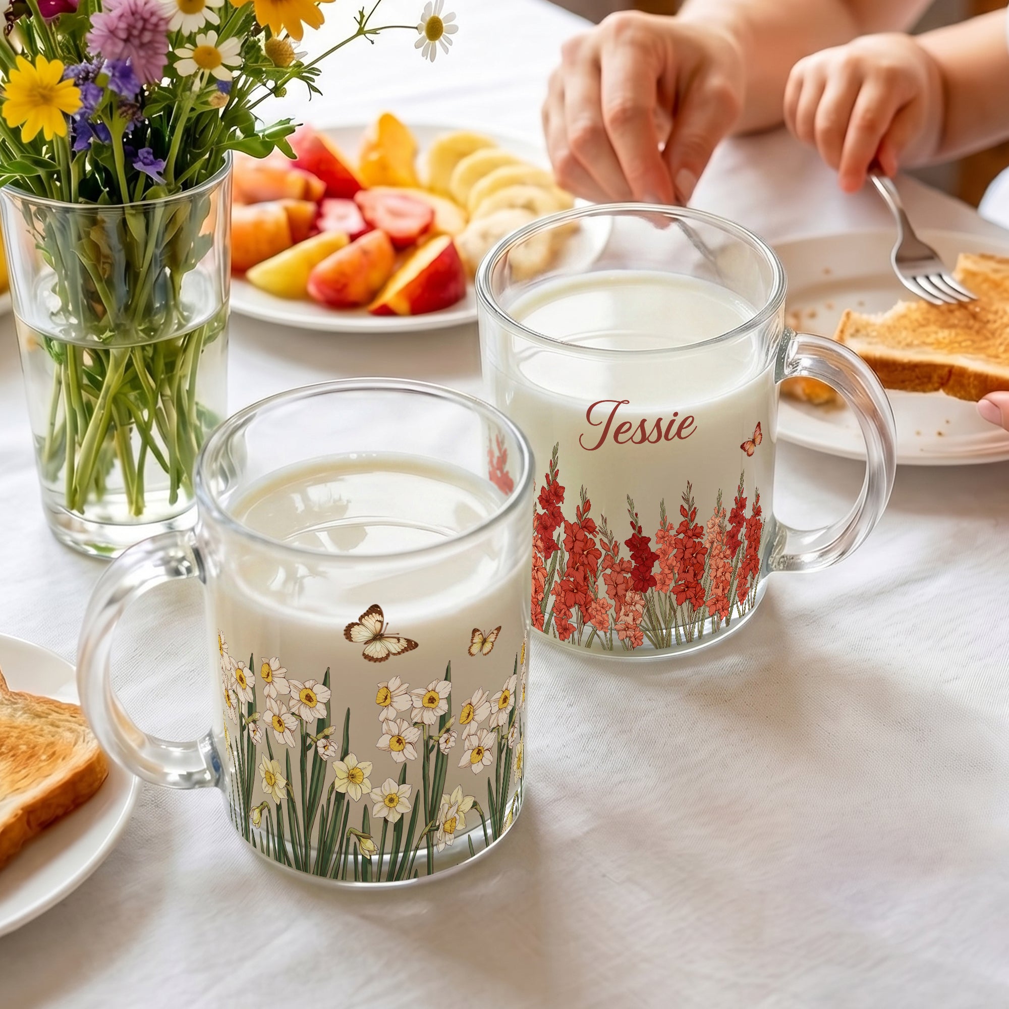 Vaso de cristal personalizado con asa y nombre Birthday Anniversary Gift for Women Nature Lovers
