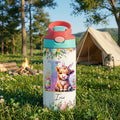 Conejo de Pascua personalizado Orejas Highland Vaca 12 oz aislado Kid Botella de agua con el nombre y la paja de vuelta a la escuela Regalo de cumpleaños para niños Niñas