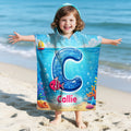 Toalla de playa de secado rápido con capucha y nombre Personalizada con iniciales de simpáticos animales del océano Vacaciones de verano Fiesta en la playa Regalo de cumpleaños para niños