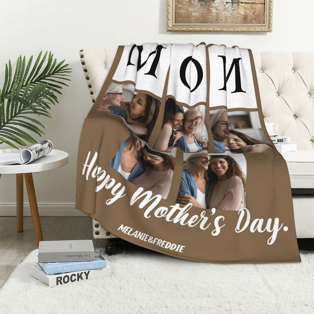 Mamá personalizada 1-6 fotos Suave manta con nombre y texto Multicolor Decoración del hogar Día de la Madre Cumpleaños Regalo para mamá