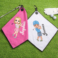 Toalla de golf personalizada con nombre de personaje de golf de dibujos animados y clip para colgar Accesorios deportivos Regalo de cumpleaños para jugadores de golf