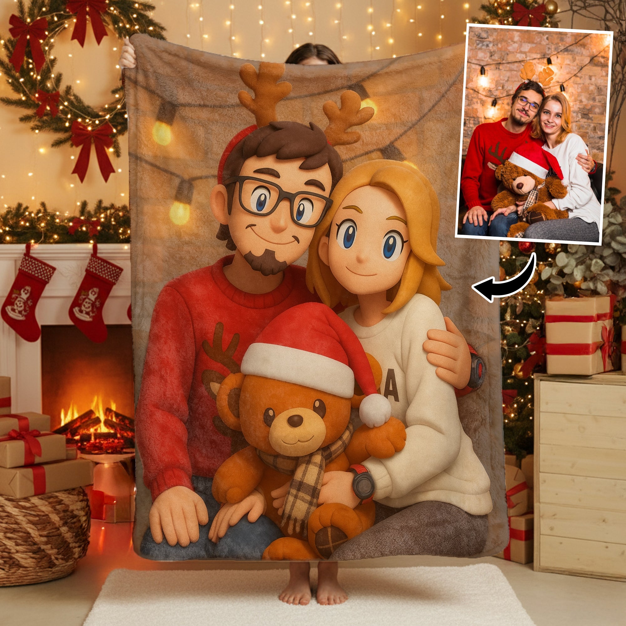 Personalizada de dibujos animados de fotos suave manta para el hogar Decoración de Navidad Cumpleaños Regalo para Parejas Familia Amigos