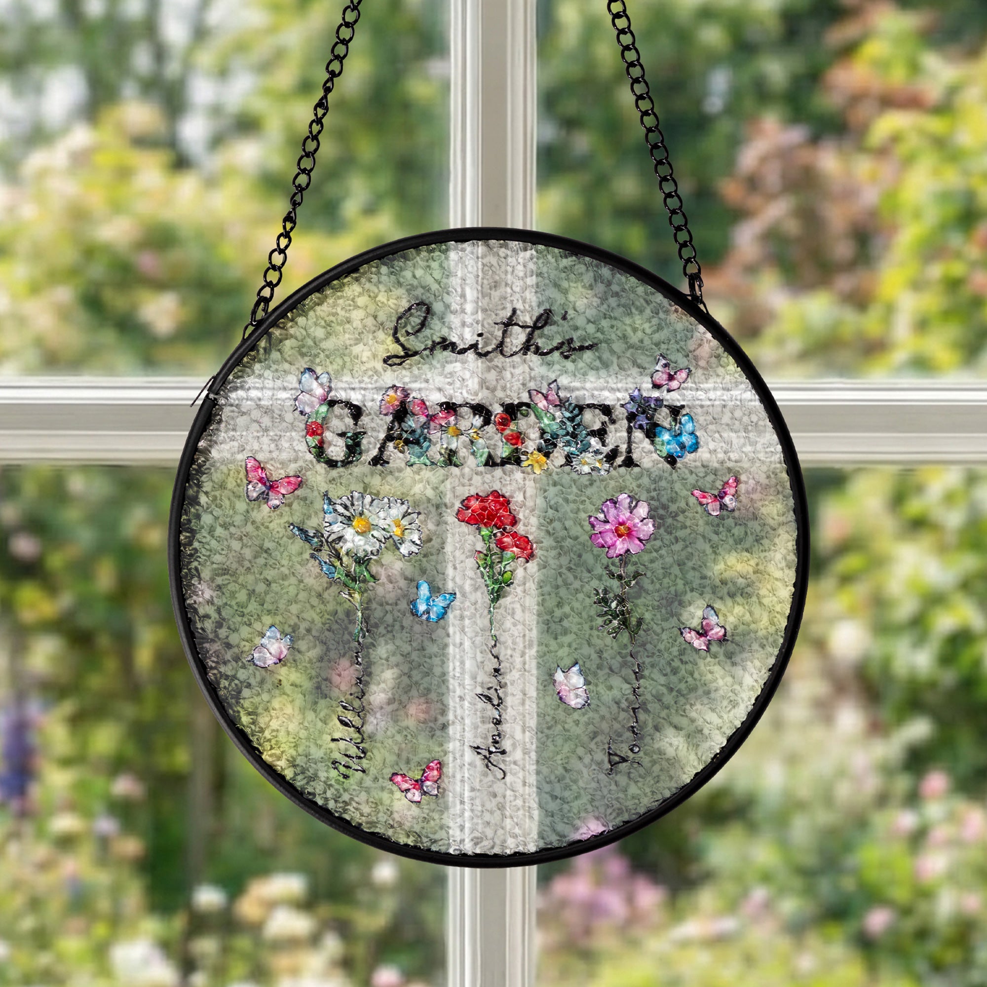 Personalizado 1-8 Nacimiento Flores Suncatcher Adorno de cristal con nombres Ventana Balcón Colgante Decoración Día de la Madre Regalo para mamá Abuela