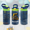 Botella de agua para niños con nombre y pajita de silicona personalizada con las iniciales de un camión de construcción Regalo de cumpleaños para niños de la vuelta al cole de uso diario