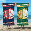 Toalla de playa de microfibra de secado rápido personalizada con el nombre del personaje de béisbol de dibujos animados Salpicadura de tinta Día del partido Regalo de cumpleaños para los amantes del b