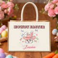 Conejito personalizado HOWDY EASTER Lazo Bolsa de yute de gran capacidad con nombre Accesorios para la caza del huevo Regalo de Pascua para niños