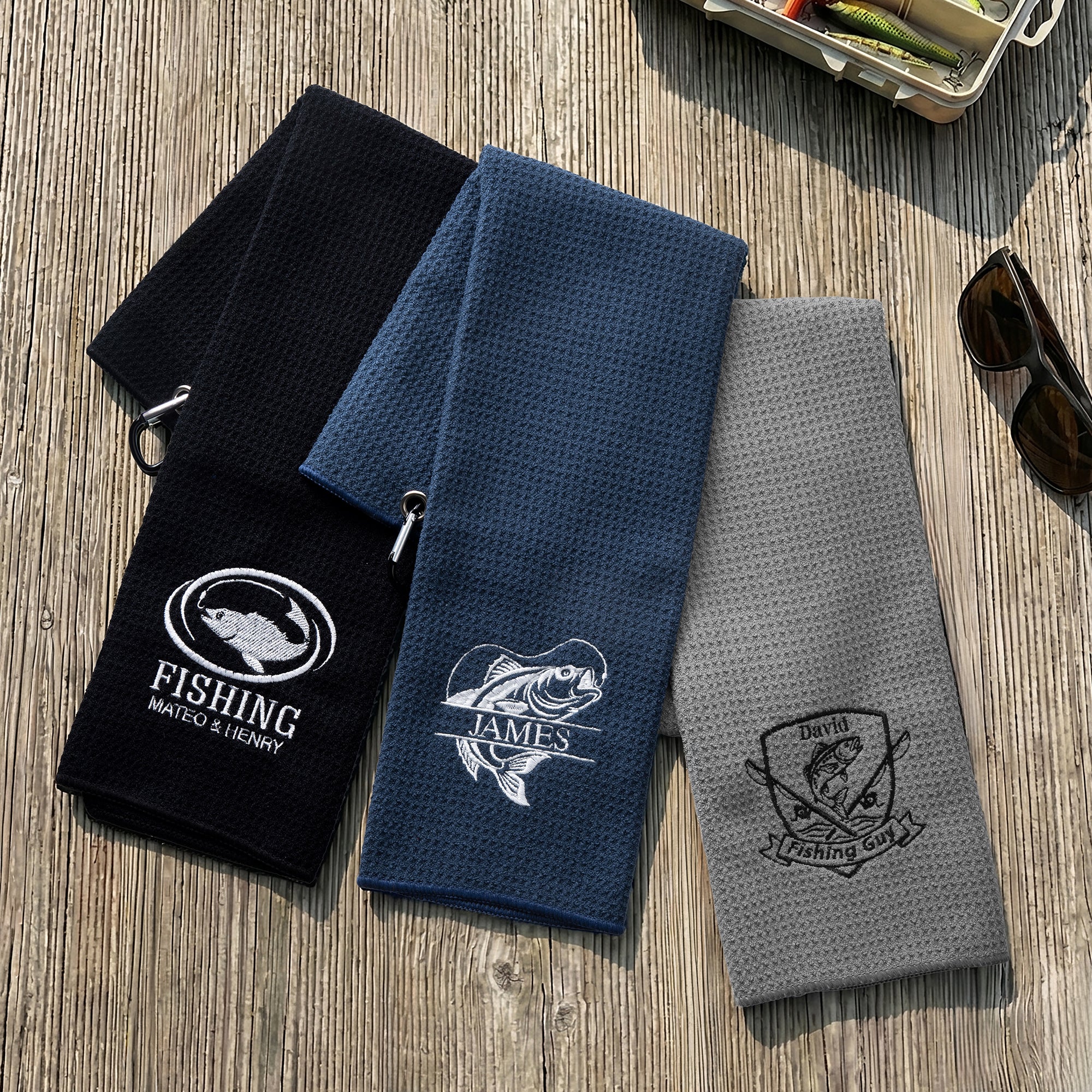 Toalla personalizada con monograma bordado con nombre y pinza para colgar Regalo de cumpleaños y aniversario para hombres entusiastas de la pesca