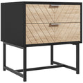 Modern Bedside Table with 2 Drawers, Nightstand with Metal Base, Sofa End Table, Black