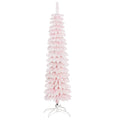 5ft Snow-Flocked Artificial Christmas Tree, Slim Pencil Xmas Tree with Metal Base, Pink