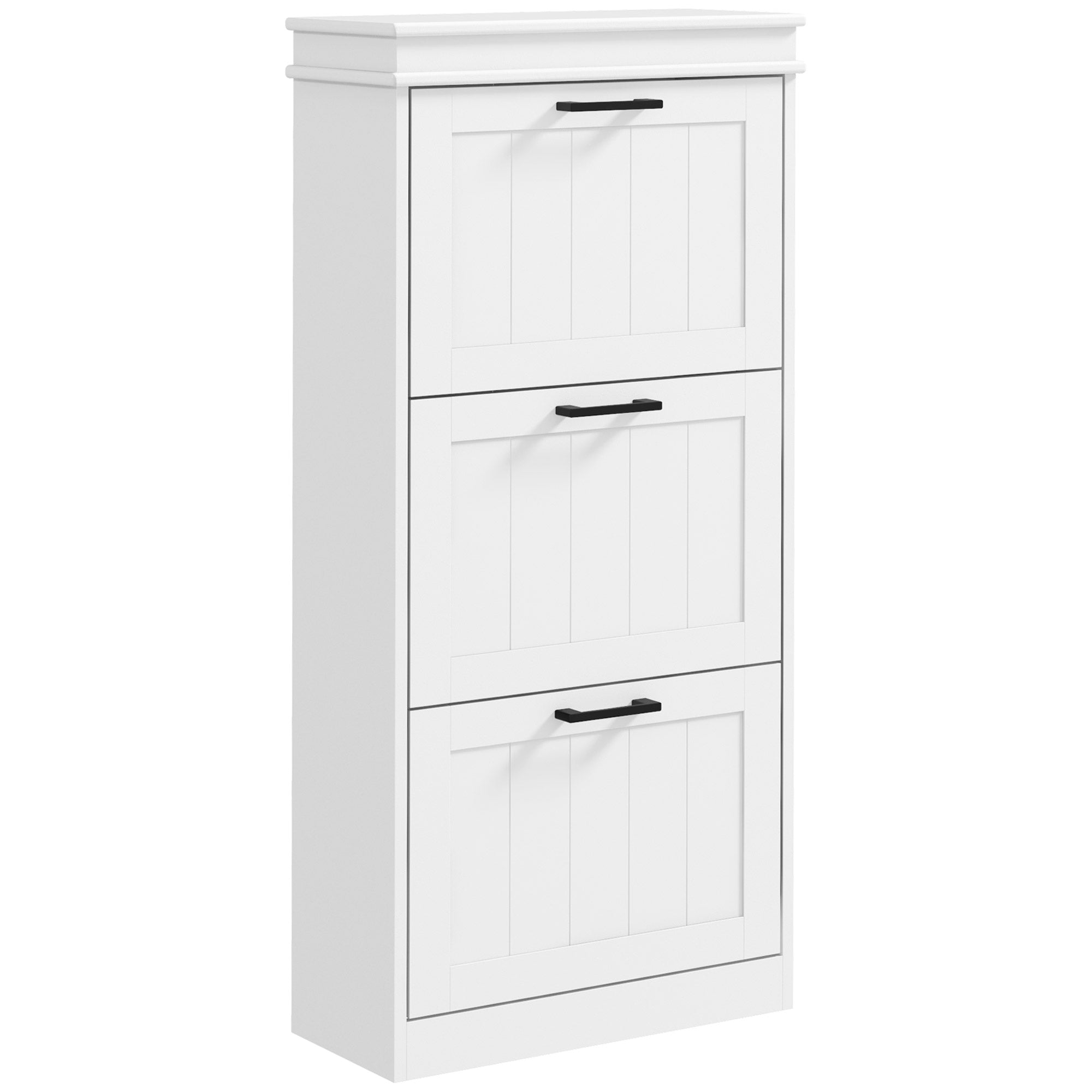 Slim Shoe Storage Cabinet with 3 Flip Drawers & Adjustable Shelves for 15 Pairs, White