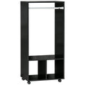 Open Wardrobe for Bedroom, Small Wardrobe on Wheels with Clothes Rail, Storage Shelves, Black