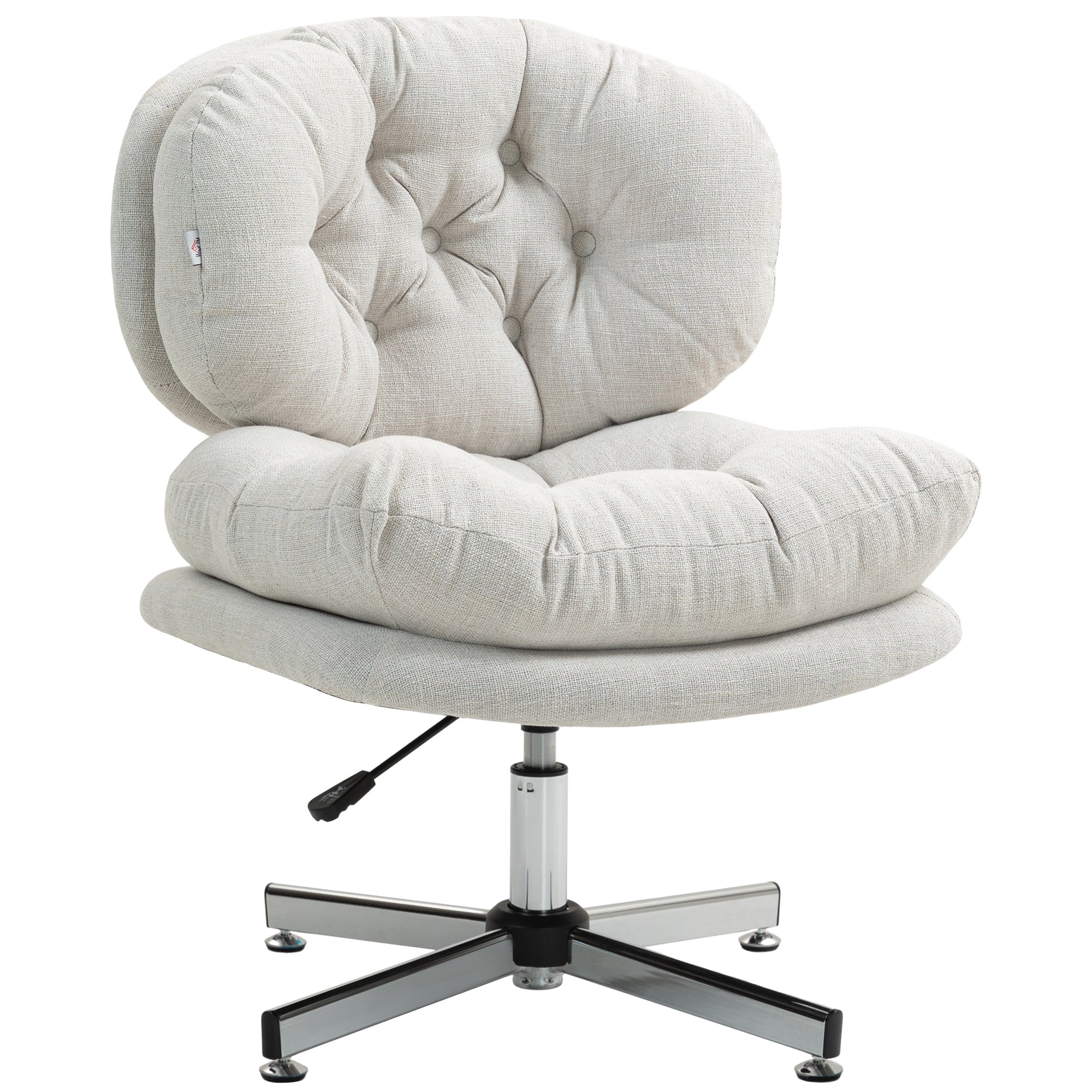 Armless Office Chair, Computer Desk Chair with Wide Padded Seat & Adjustable Height, Cream White