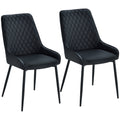 Set of 2 PU Leather Dining Chairs with Tufted Backs & Steel Legs, Black