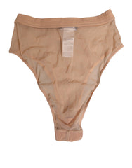 Women's Beige Sheer Mesh High Waist Briefs Underwear Polyamide Clothing