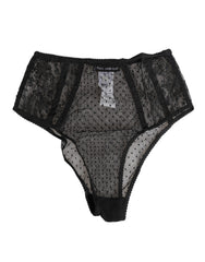 Women's Black Lace Polka Dot Mesh High Waist Underwear Dots Polyamide Clothing