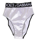 White Satin High-Waist Black Logo Women Underwear Acetate Clothing