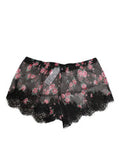 Women's Black Pink Floral Lace Mesh Lingeri Underwear Cotton Clothing