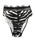 Women's Zebra-Print Silk With Lace Trim Briefs Black Elastane Polyamide Bodysuits