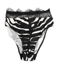 Women's Zebra-Print Silk With Lace Trim Briefs Black Elastane Polyamide Bodysuits