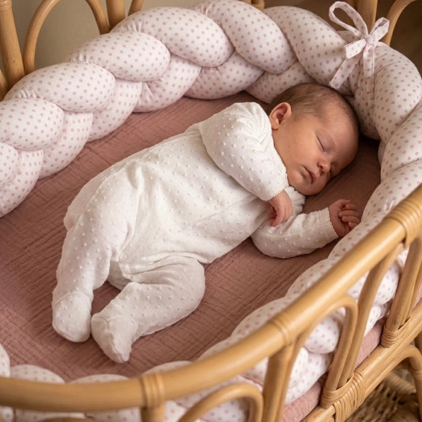 Handmade Crib and Bed Bumper Braid - Lunar White Pink