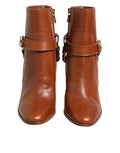 Women's Brown Leather Dg Logo Buckle Ankle Boots Shoes Calf