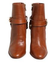 Women's Brown Leather Dg Logo Buckle Ankle Boots Shoes Calf