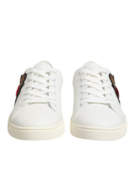 Women's White Leather Sacred Heart Patch Sneakers Shoes Calf
