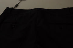Women's Striped Virgin Wool Blend Trousers Black Silk