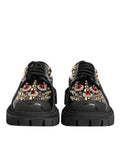 Women's Black Leather Jeweled Crystals Derby Shoes