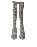 Women's Shoes Silver Sequins Glitter High Heel Boot
