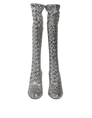 Women's Shoes Silver Sequins Glitter High Heel Boot