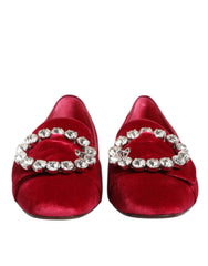 Women's Velvet Crystal Buckle Flat Red Cotton Elastane Viscose