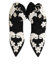 Women's Floral-Embroidered Jersey Stiletto Boot Black Viscose Elastane