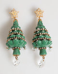 Women's Gold Brass Multicolour Christmas Tree Earrings Real