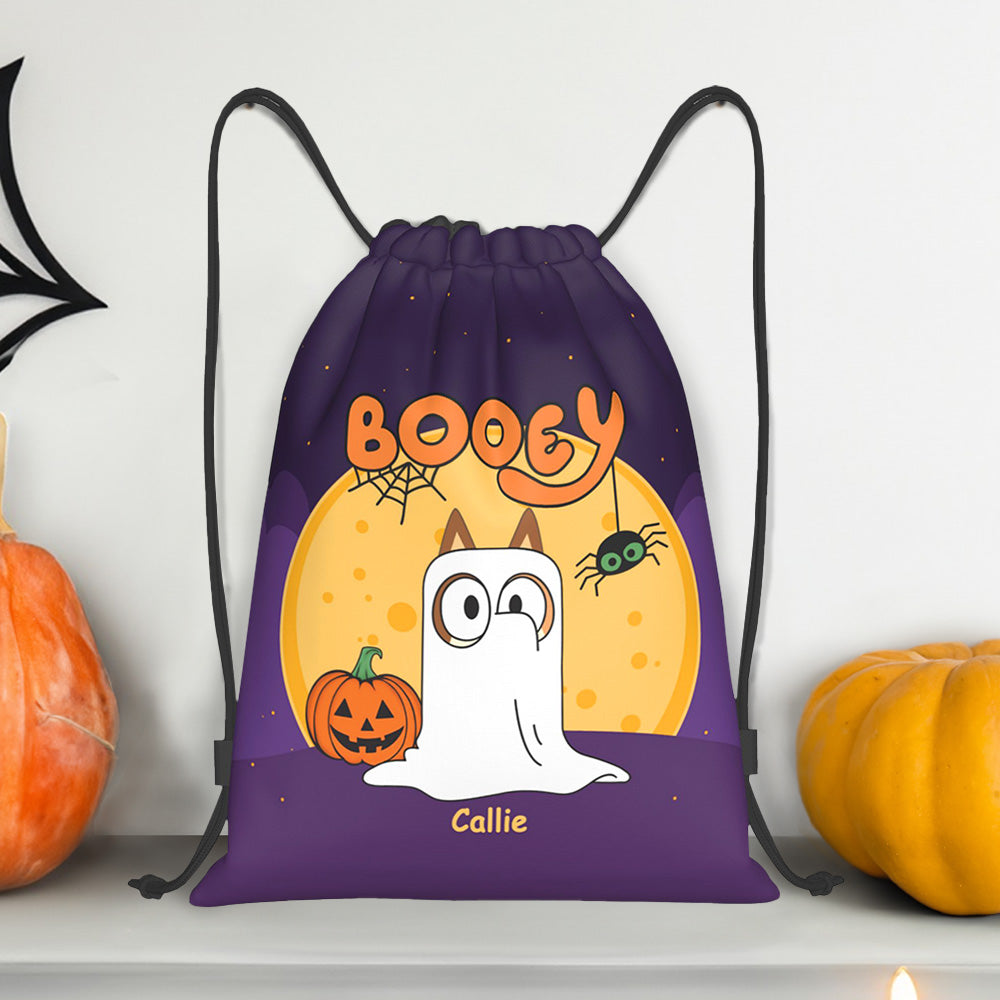 Booey personalizado de dibujos animados de 1 a 6 perros fantasmas bolsa de regalo de cordón con nombre Truco o trato Actividad de Halloween Regalo para niños Familia