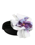 Women's Black Green Silk Purple White Floral Appliqué Accessory Headband