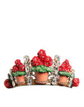 Women's Red Floral Flowerpot Crystal Gold Crown Tiara Headband Brass Accessory