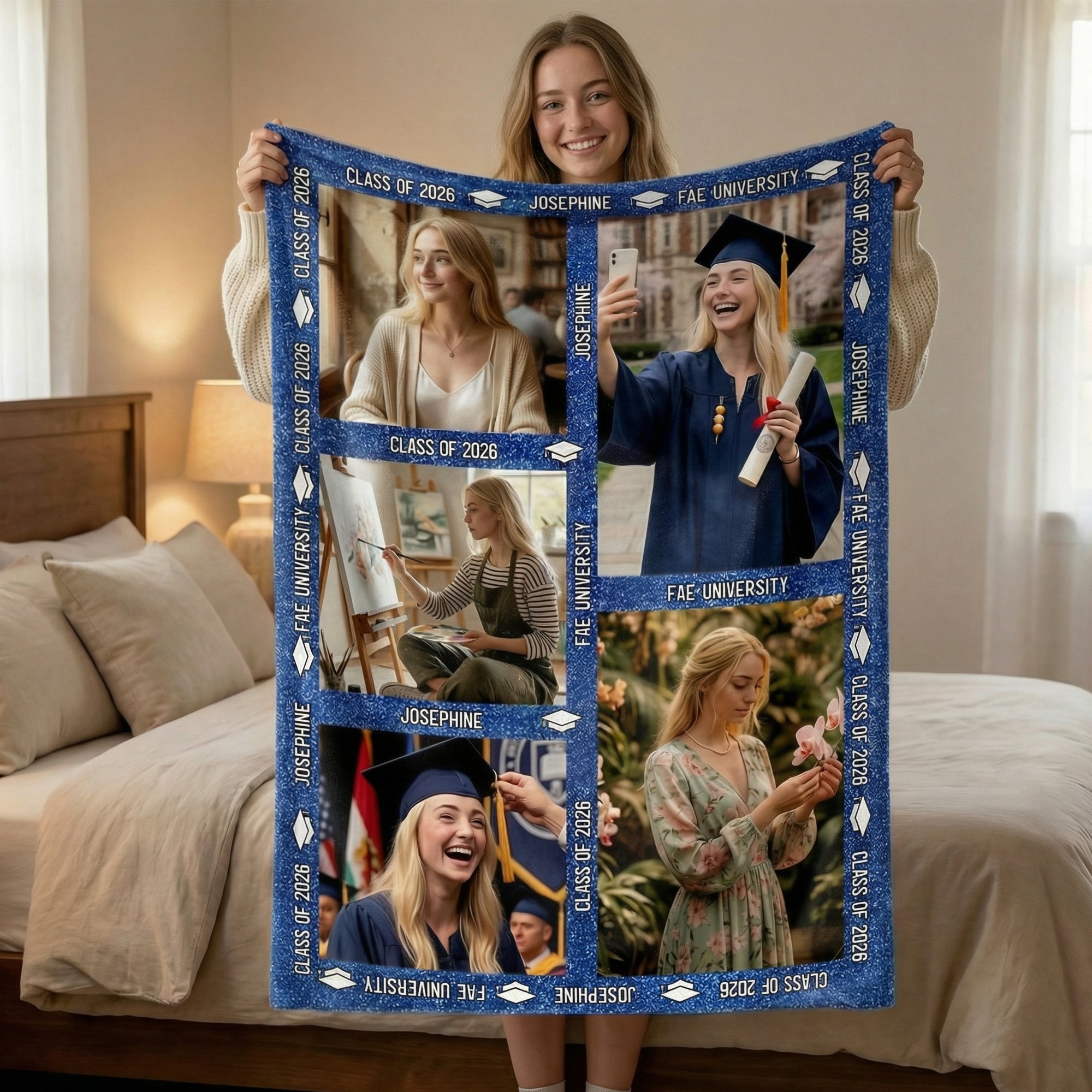 Personalizada 1-8 Fotos de Graduación Manta Suave con Nombre y Año Decoración del Hogar Fiesta de Graduación Regalo para Graduados