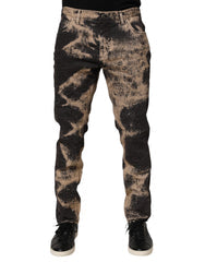 Men's Beige Black Corduroy Tie-Dye Cotton Blend Pants