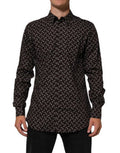 Men's Brownfloral Collared Gold Formal Dress Shirt Brown Cotton
