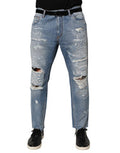 Men's Distressed Ripped Denim Jeans Blue Cotton