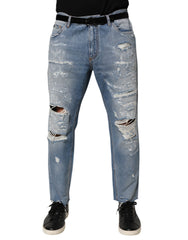 Men's Distressed Ripped Denim Jeans Blue Cotton