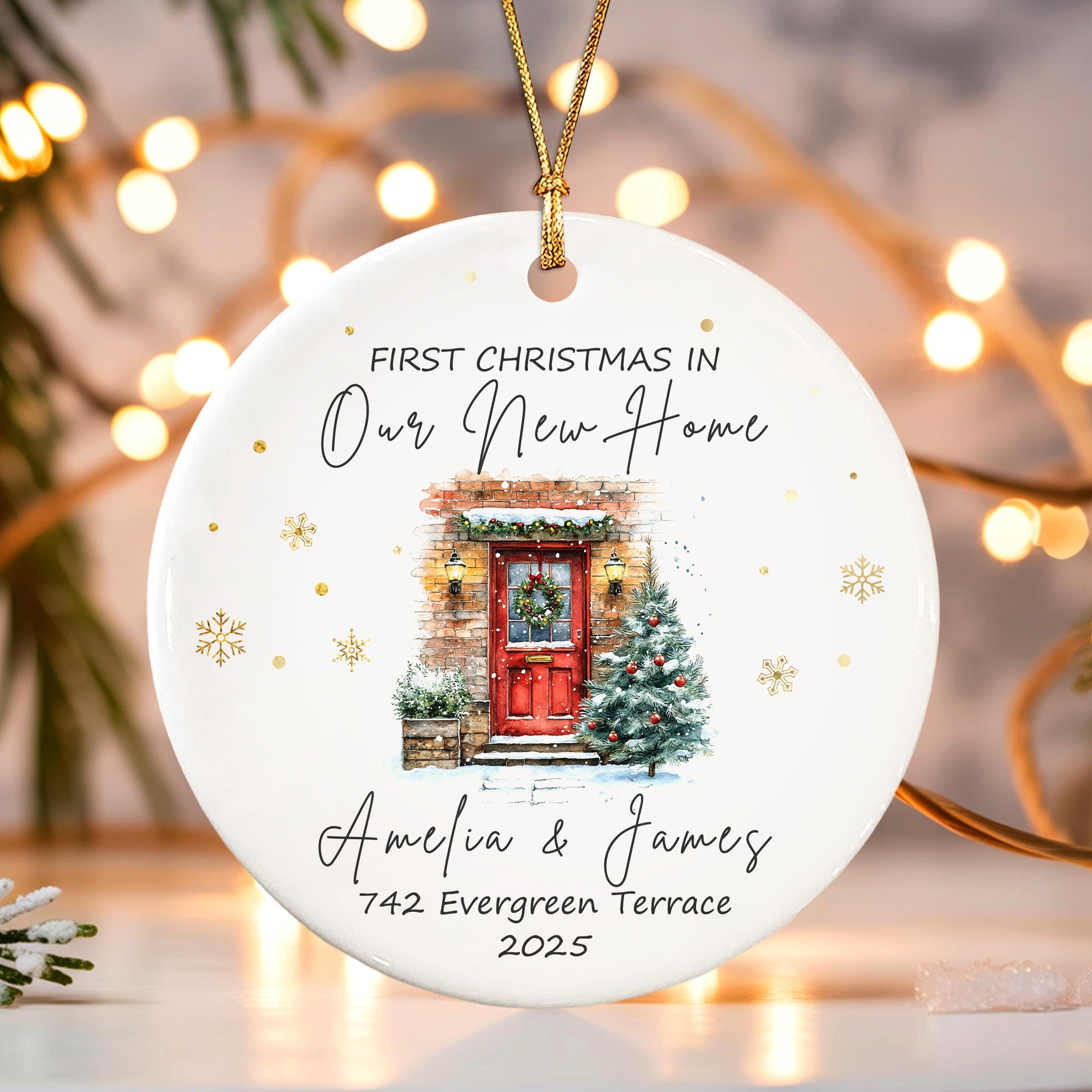 Adorno de cerámica personalizado para la puerta de casa con nombres, dirección y año Decoración navideña Regalo de Navidad para la familia, los amigos y los recién llegados
