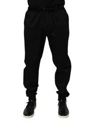 Men's Cotton Stretch Casual Trousers Black Elastane Polyester